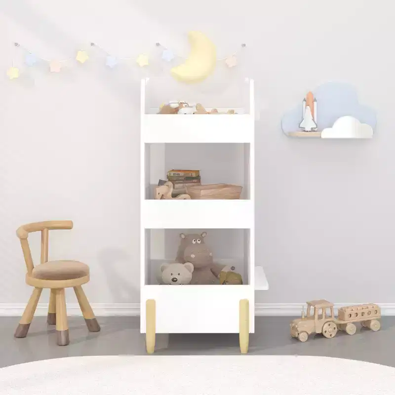 Kids Bookshelf with Chalkboard Side – Bear-Shaped Wooden Bookcase with 3-Tier Storage for Toddlers