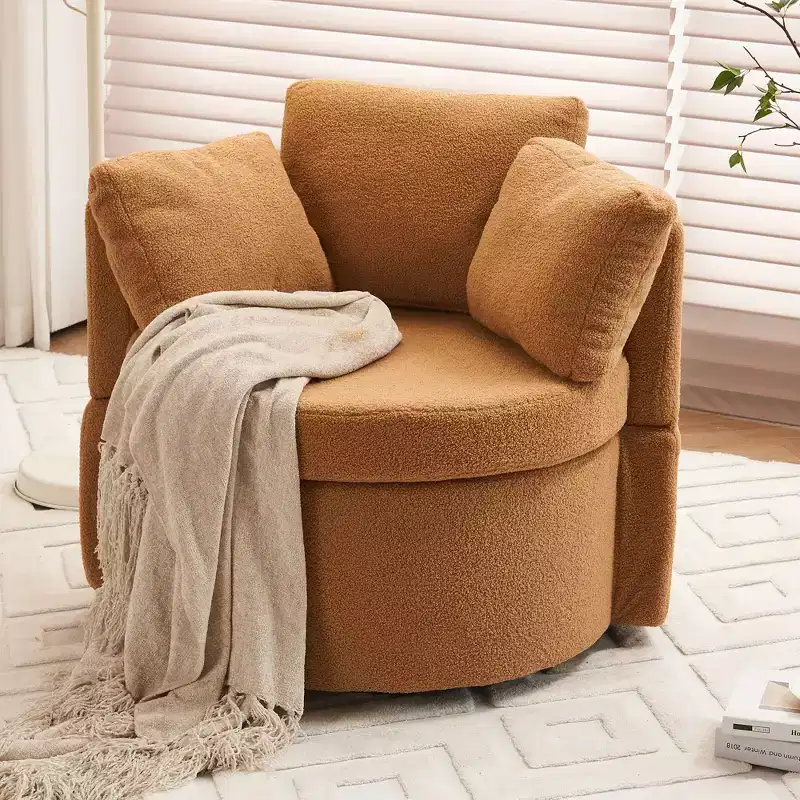 Modern Accent Chairs for Bedroom, Teddy Fabric Swivel and Storage Chair With Back Cushion For Living Room