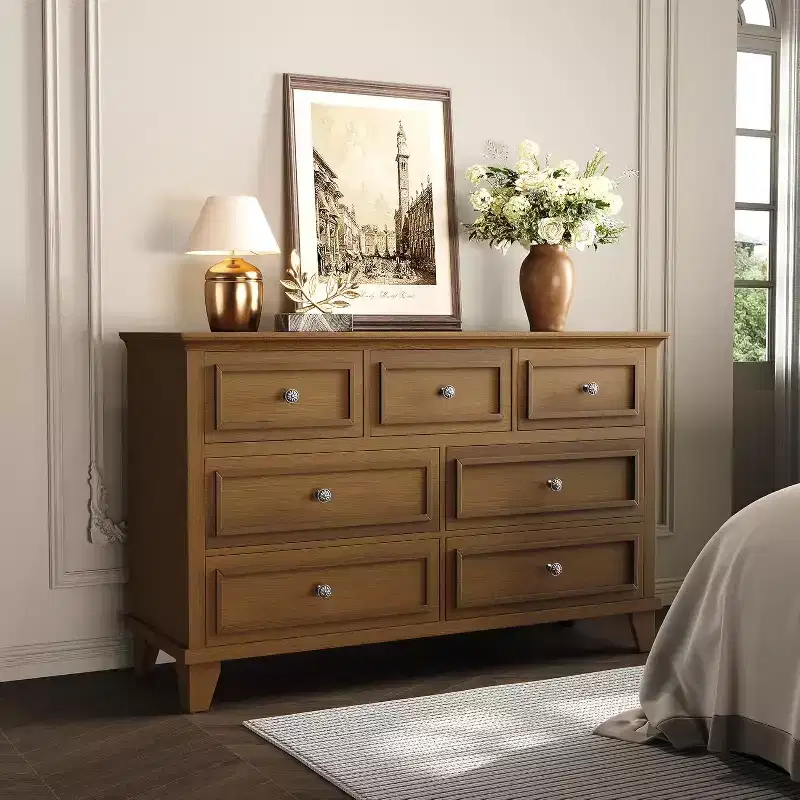 Modern 7 Drawer Dresser for Bedroom  Wide Chest of Drawers  Deep Storage  Water-Resistant Wood Top  Metal Handles  Thickened Desktop