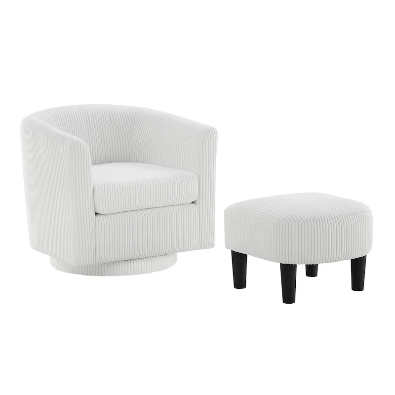360° Swivel Corduroy Accent Chair with Ottoman – Rubber Wood Frame