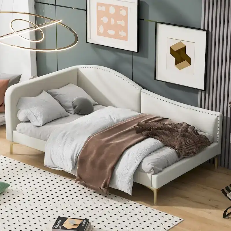 Upholstered Daybed with Guardrail and Headboard