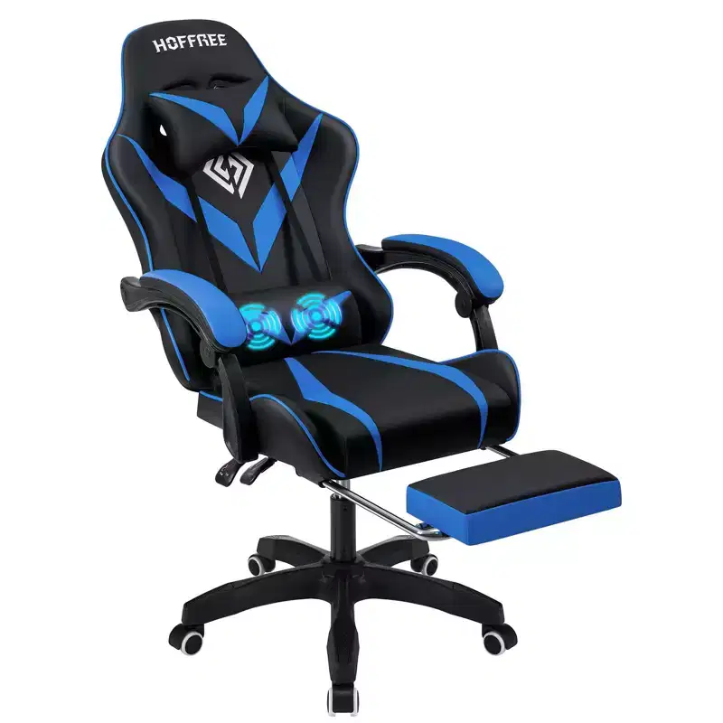 Hoffree Kids Massage Gaming Chair Ergonomic Office PC Chair with Footrest & Adjustable