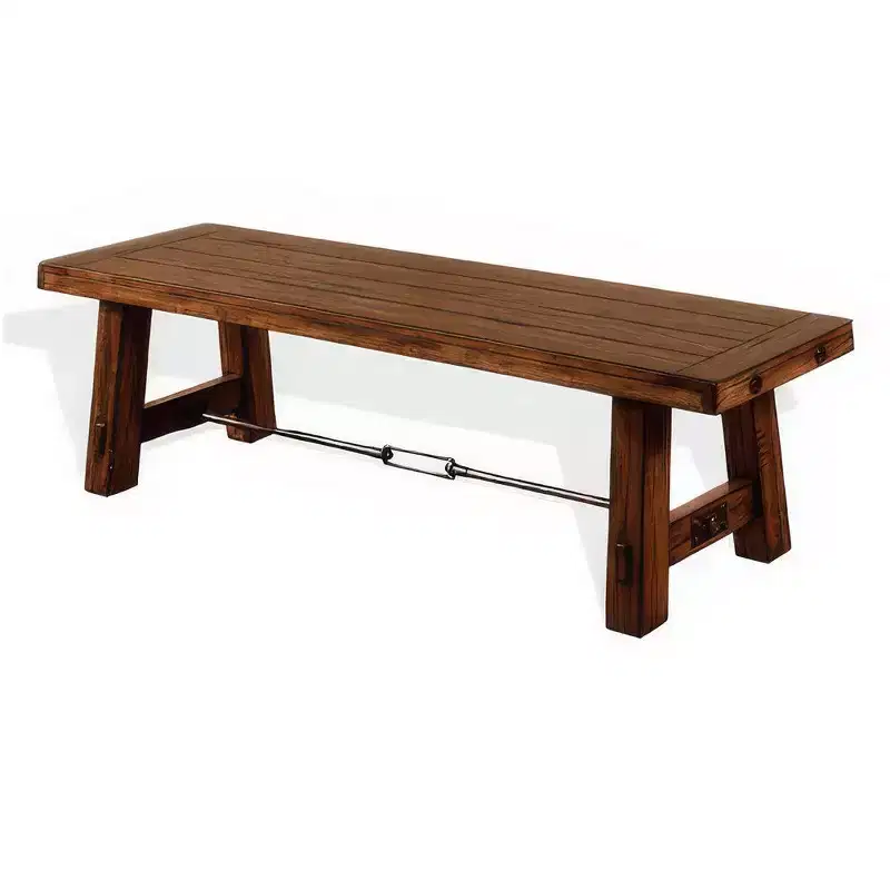Royal Hampton Wooden Bench | Rustic Brown Mahogany Wood, Angled Legs | Turnbuckle Accents | 64