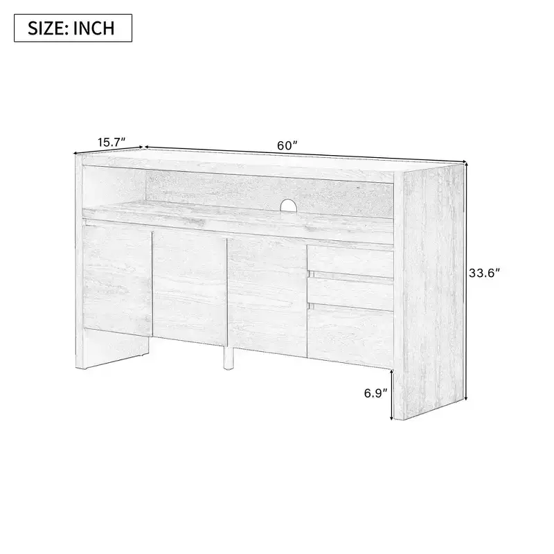 Luxystar Modern 60 Sideboard Buffet Cabinet with Storage Open Shelf and Drawers, Navy Blue