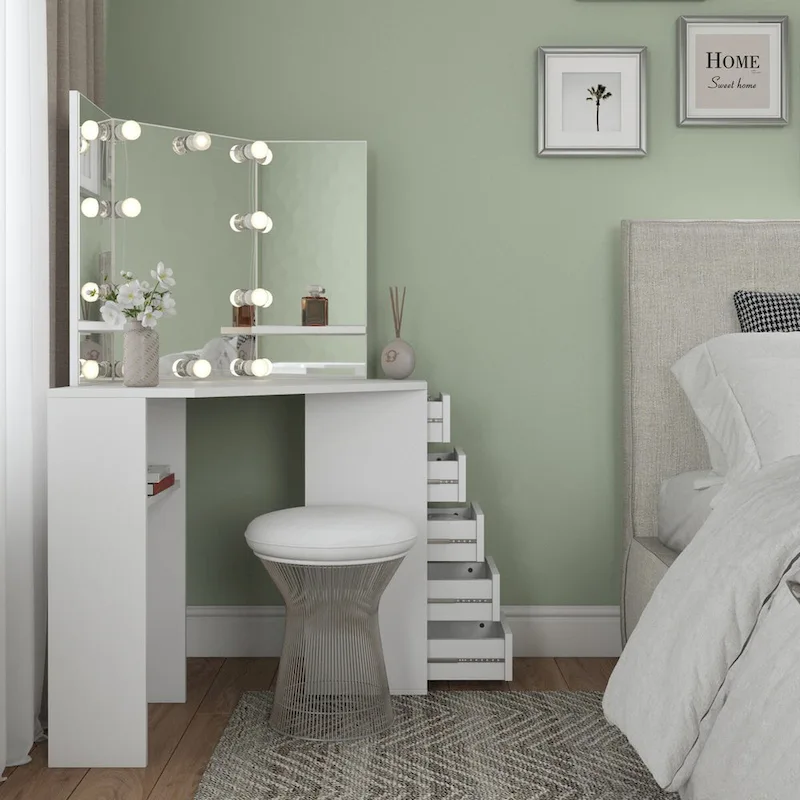 Corner Makeup Vanity Desk with 5 Drawers