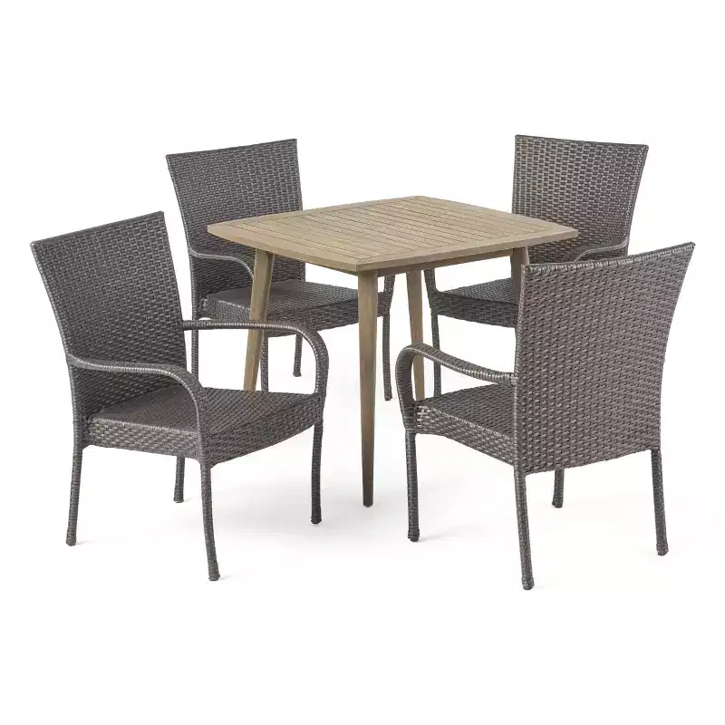 Christopher Knight Home Lagen Outdoor Acacia Wood and Wicker 5 Piece Dining Set