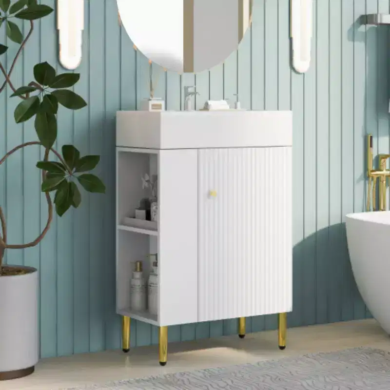 21.6 white Bathroom vanity, Combo Cabinet, Bathroom Storage Cabinet, Single Ceramic Sink, Left side storage