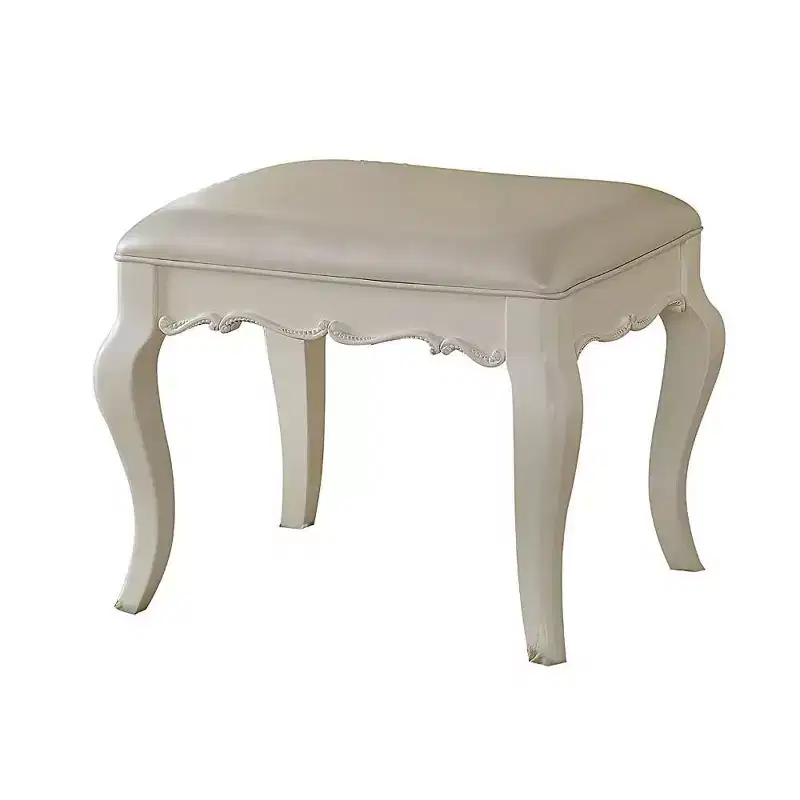 Royal Hampton Style Wood and Leatherette Vanity Stool with Padded Seat, White