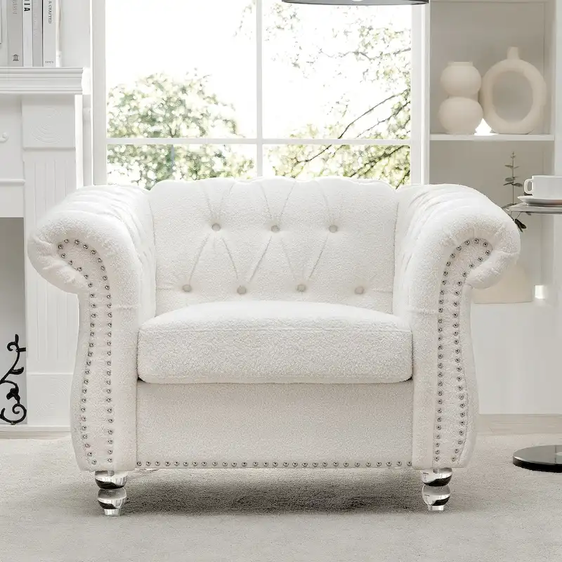 Classically Elegant 84.65 Three-Seater Rolled Arm Chesterfield Sofa in PU Leather - Sturdy Birch Legs, Soft Upholstery