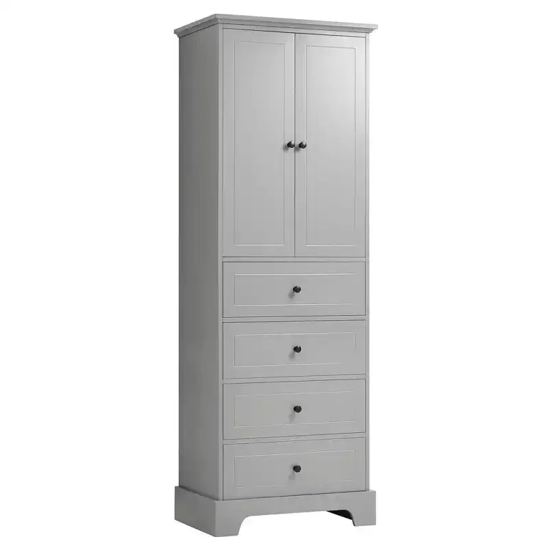 Okak Modern Bathroom Storage Cabinet with 2 Doors and 4 Drawers, 68Inch Tall Cabinet with Adjustable Shelf