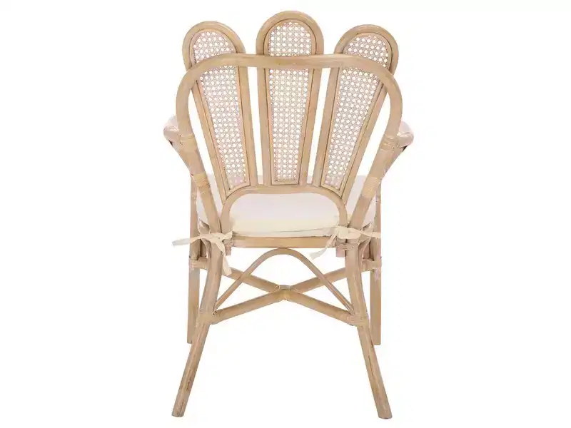 Wood & Rattan Arm Chair with Cotton Cushion 21.2''W x 33''H White Wash