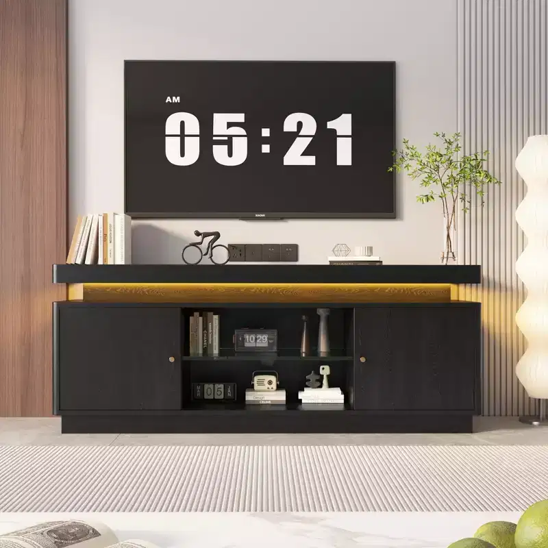 Modern TV Stand Entertainment Center, Adjustable Shelf, Storage Cabinet, for Living Room, Bedroom