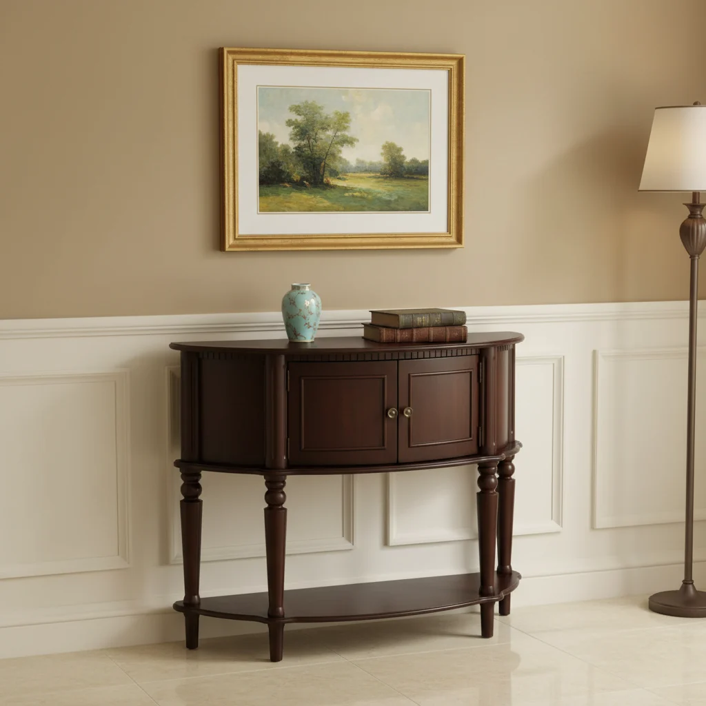 2-door Demilune Wood Entryway Console Table Brown