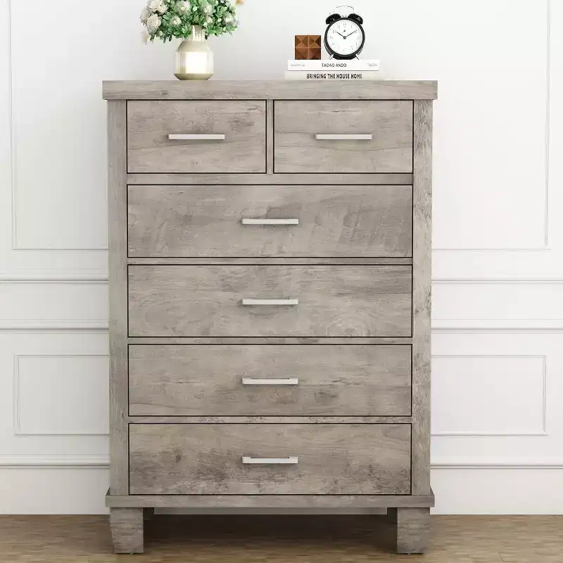 6 Drawer Tall Dresser, Modern Chest with Metal Handles, Vertical Storage Organizer for Bedroom and Closet