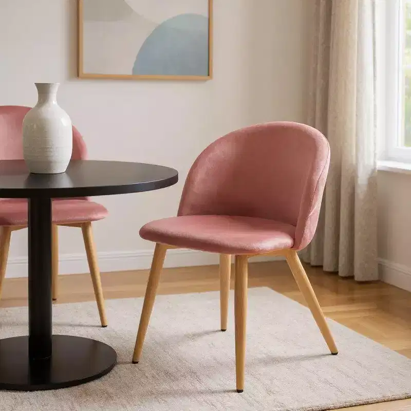 HomeRoots Pink and Oak Velvet and Metal Dining Side Chair