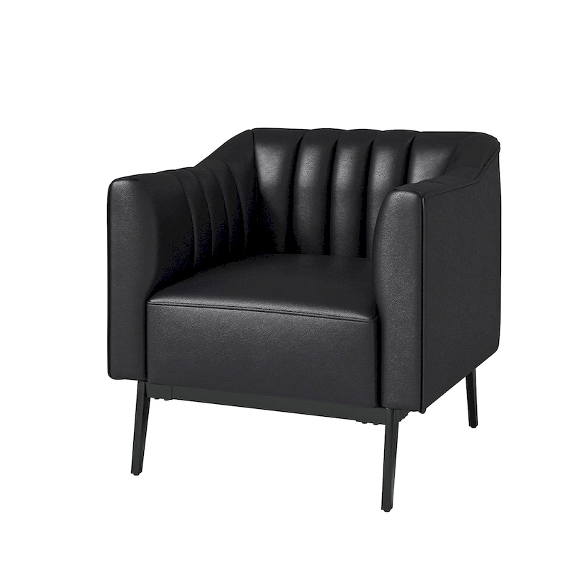 Alfons Industrial Leather Chair with Channel Tufting and Metal Leg by HULALA HOME