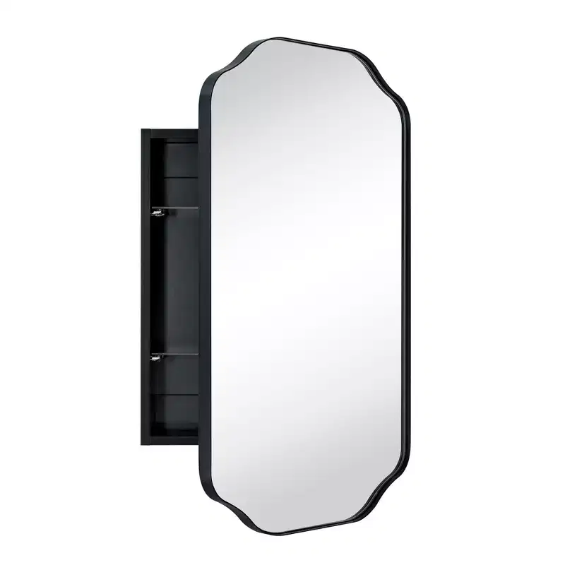TEHOME Osterhus 18 in. W. x 29 in.Arched Metal Rectangular Surface Mount Medicine Cabinet with Mirror in Matt Black