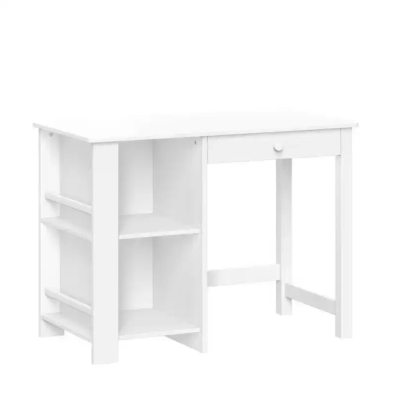 RiverRidge Kids' Desk and Chair Playroom Set with 2 Art Storage Cubbies and 2 Side Bookshelves White with 2 Magnetic Art Display Bars