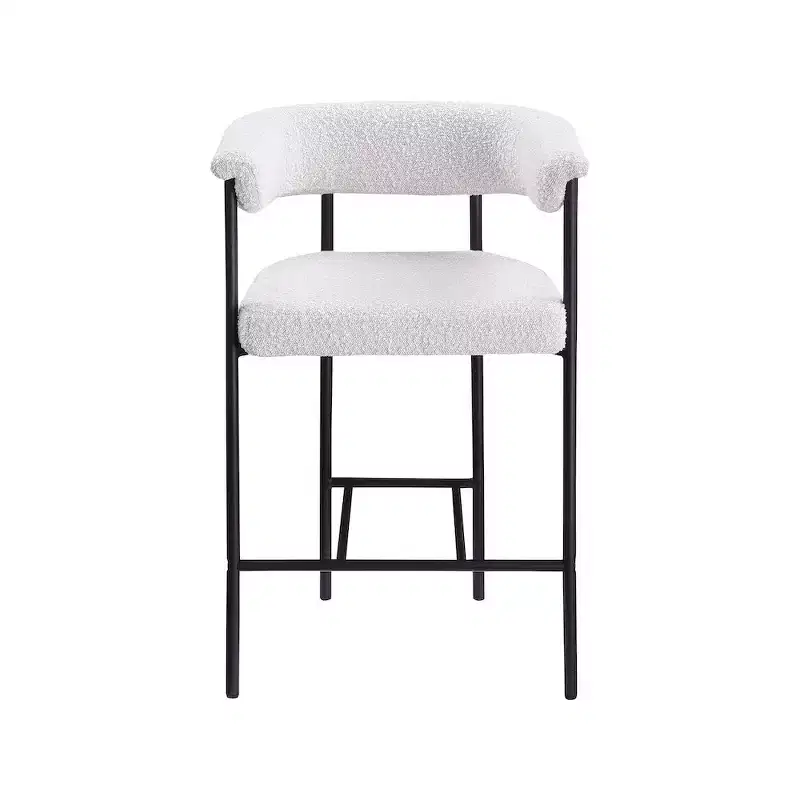Meridian Furniture,Malin Cream Boucle Fabric Counter Stool, Set of 2