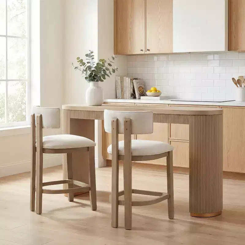 Christopher Knight Home Johnson 3 Piece Farmhouse Rubberwood Upholstered Counter Height Dining Chairs with Fluted Table