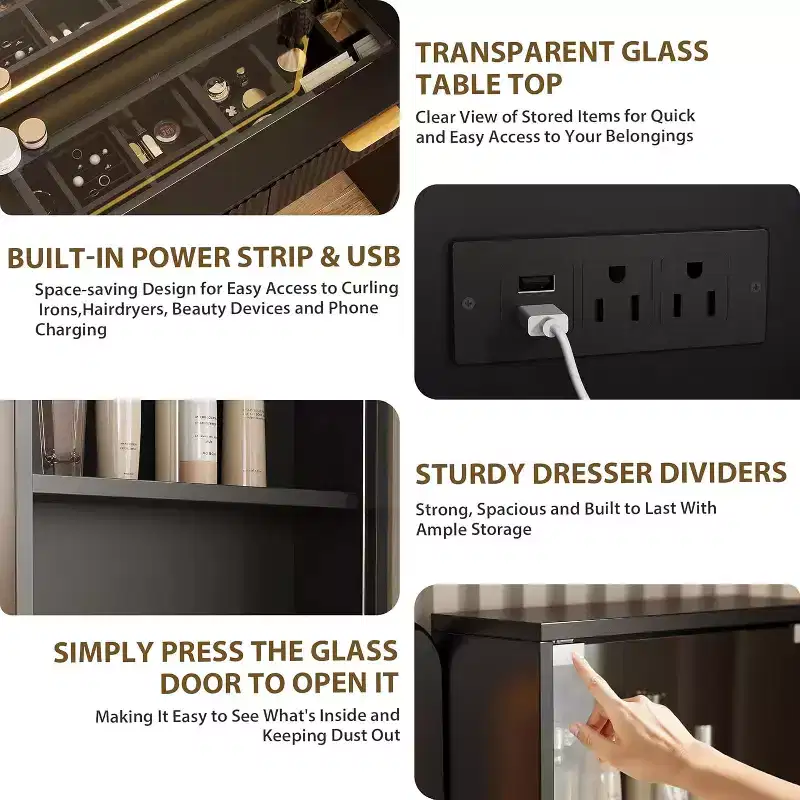 GustoWave 5 Drawers Vanity Desk, Makeup Dressing Table with Built-in USB Outlet Charging Station