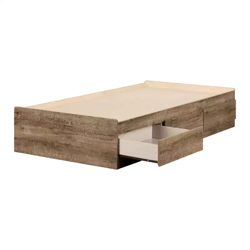 Twin Bed Brown Weathered Oak | Storage Drawer, 250lb Capacity