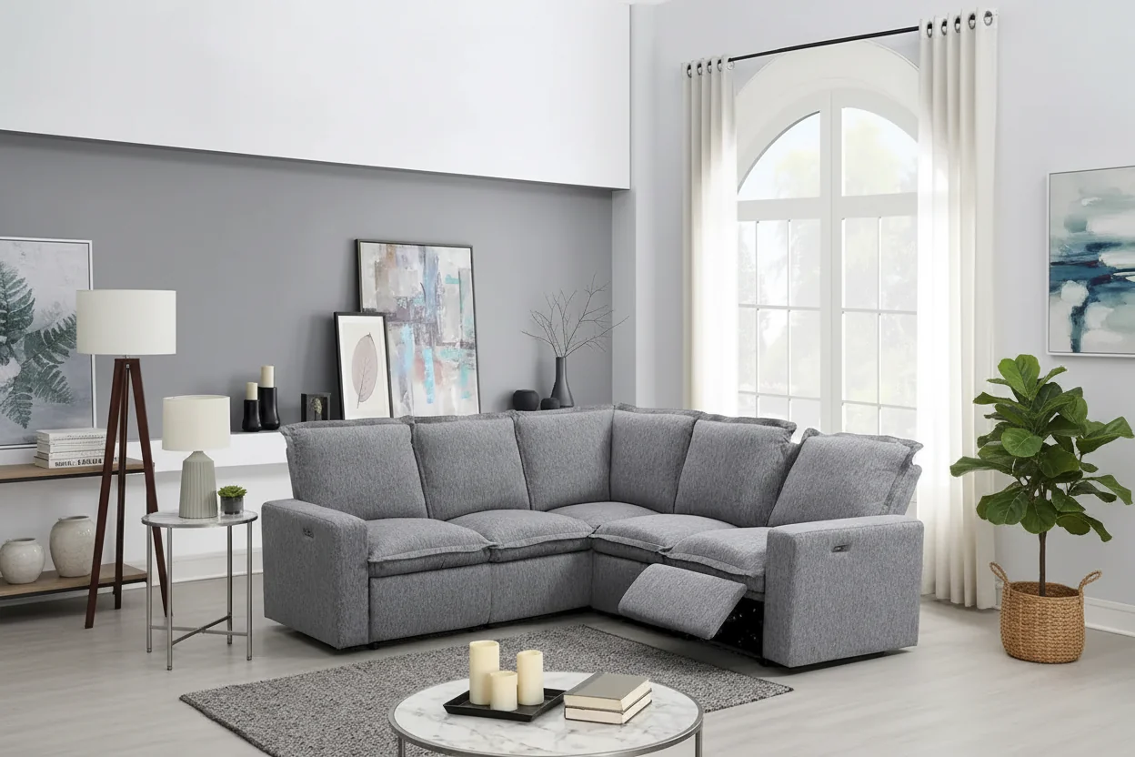 L-Shaped 5-Seater Power Recliner Sofa with USB Port