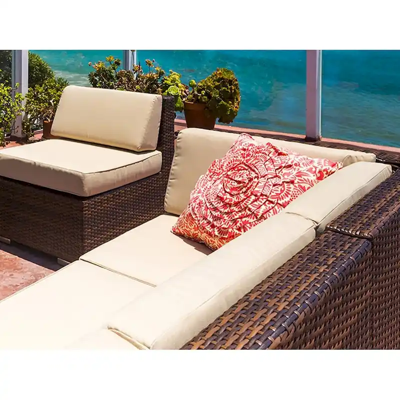 Ohana Outdoor Patio 7 Piece Mixed Brown Wicker Sectional with Cushions - No Assembly
