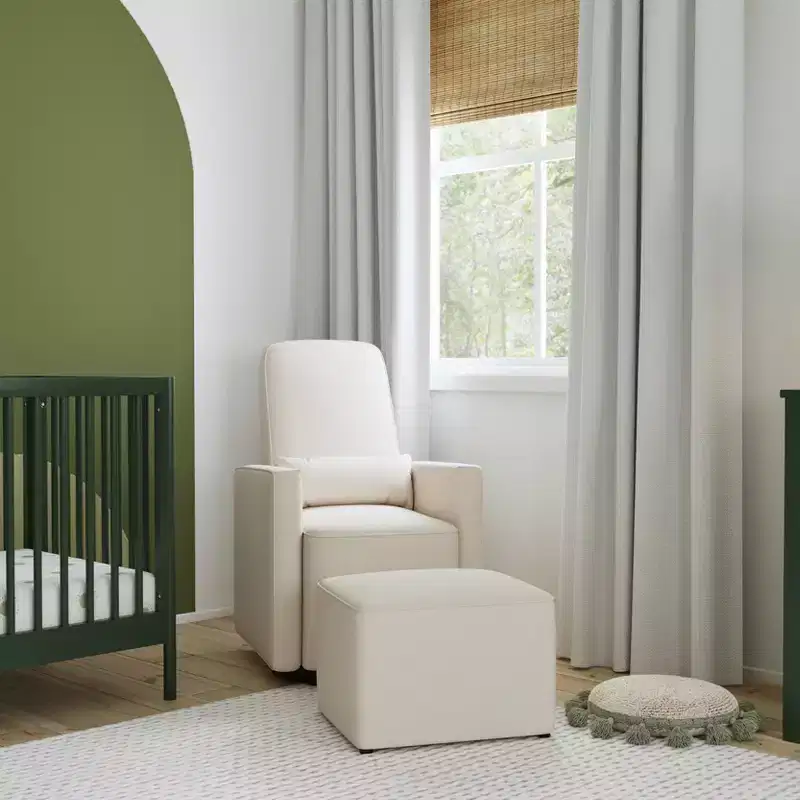 daVinci Olive Glider and Ottoman - Cream Finish w/Cream Piping