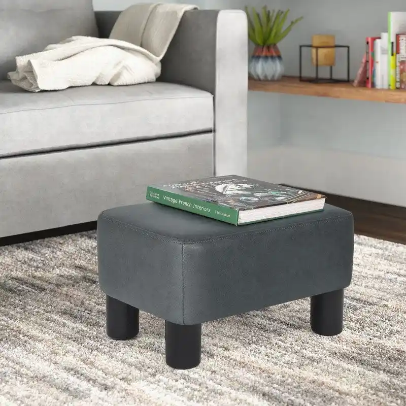 Adeco Small Footstool PU Leather Ottoman Footrest Modern Rectangular