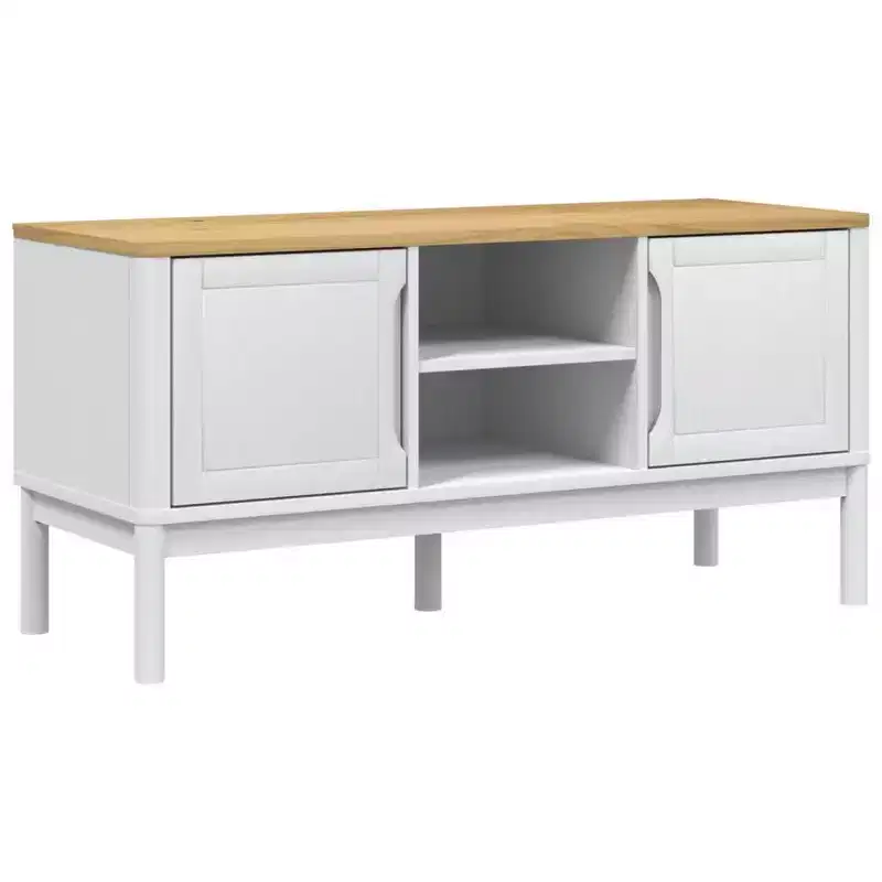 vidaXL TV Stand Floro - Solid Pine Wood - Modern White Cabinet - 44.9x16.9x21.7 - Fits 51-60 TVs - Ample Storage - Ideal for Living Room