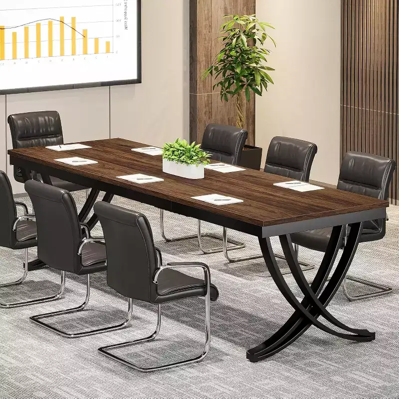 Lantine 78-Inch Conference Table for 6-8 People, Rectangular Seminar Table with Strong Metal Frame for Office Meeting Boardroom, Brown