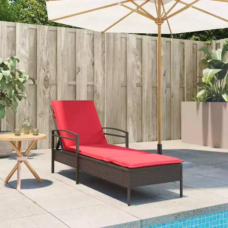 vidaXL Sun Lounger 1-person Brown 24.80 x 78.74 x 31.89 in Poly Rattan