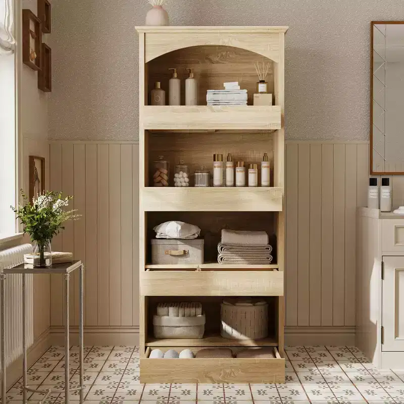 Wood Bathroom Storage Cabinet with Shelves and Drawer Organizer for Toiletries