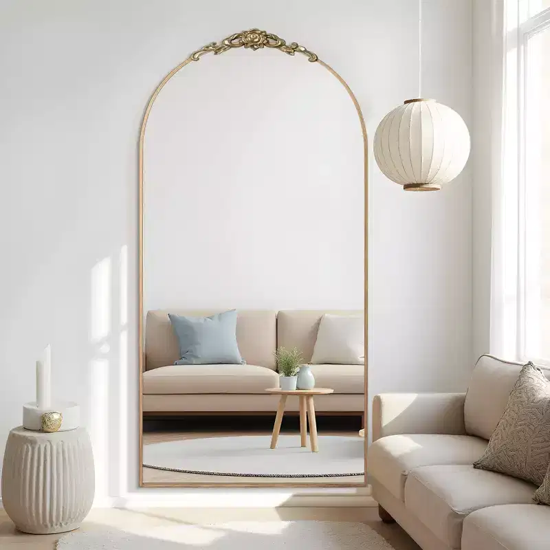 71x38 Aluminum Alloy Thin Edge Arched Gold Full Body Mirror