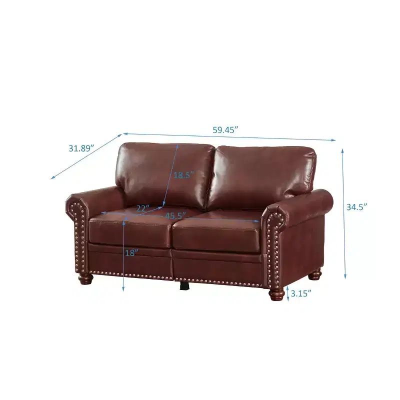 MAYEERTY Line Fabric Upholstery with Storage Sofa, Solid Wood & Metal Frame, Silver Nails Decor for Living Room Buegundy
