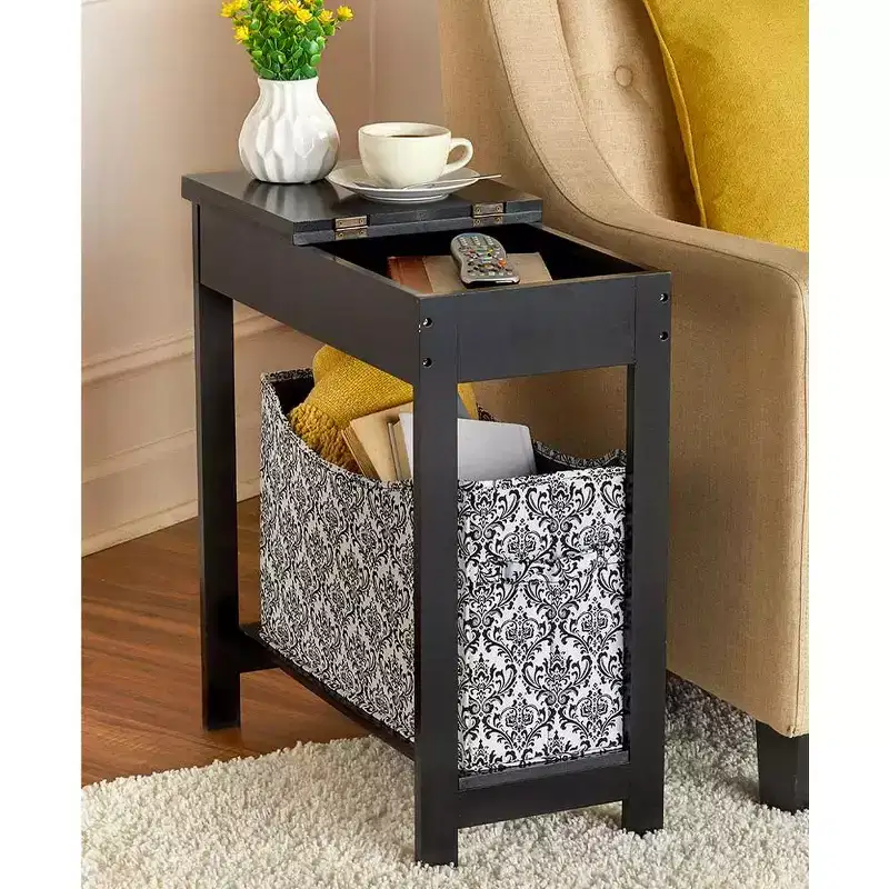 Side Table with Fashion Print Storage Bin - Wood with Fabric Basket