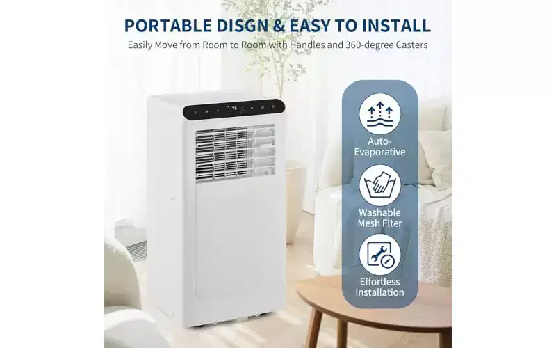 GustoWave 10000 BTU Portable AC 3-in-1 Cooling Dehumidifier Sleep Remote Quiet Black Panel Bedroom Office Apartment