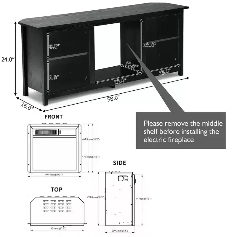 Costway 58'' 2-Tier Fireplace TV Stand W/18 Electric Fireplace Up to 65''