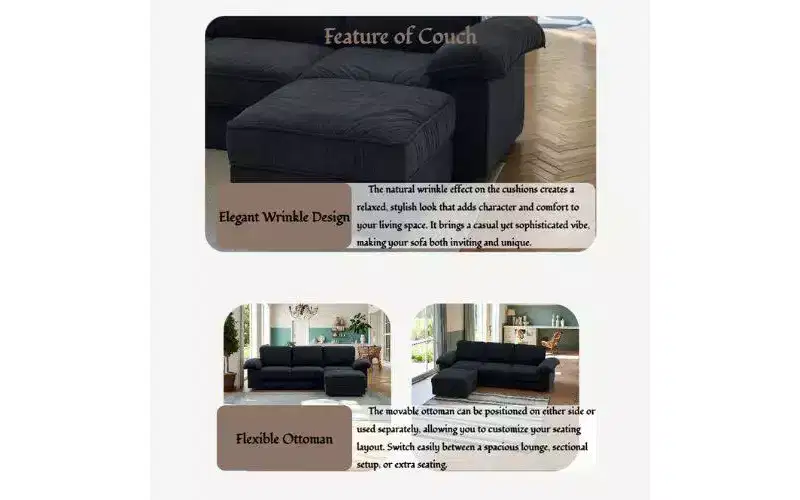 GDFStudio Cleo 105.5'' Modern Convertible L-Shaped 4-Seater Velvet Upholstered Sectional Sofa