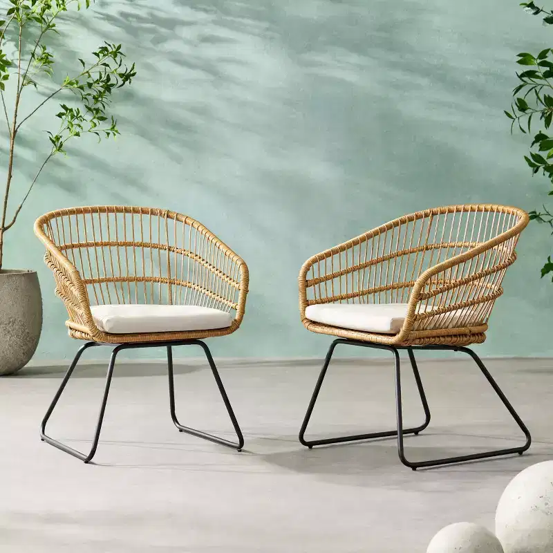 Okak 16 Boho Industrial Patio Accent Chairs Club Chairs with Cushion,Set of 2,Outdoor Wicker Rattan Dining Chairs,Modern Patio Furniture Seating
