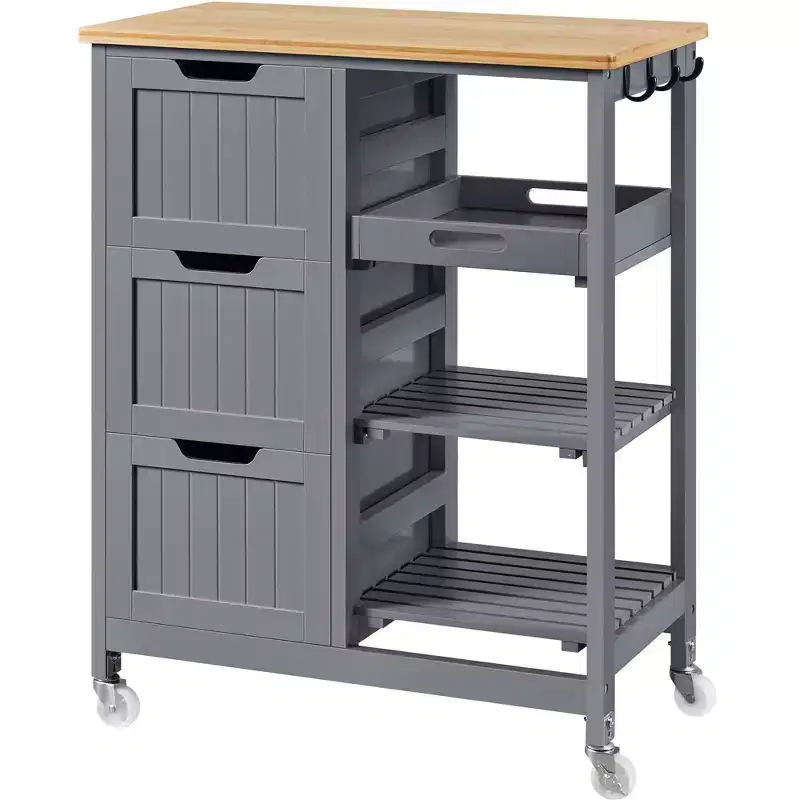 Rolling Kitchen Island Kitchen Cart with Cabinet & Drawer