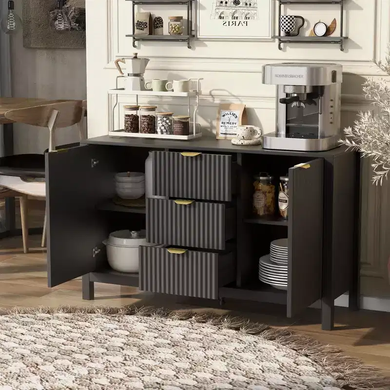 TUYOHW Wave Design Sideboard,Storage Console Table with 3 Drawers,Soft-Close Doors,3 Adjustable Shelves,Metal Handles,Cabinet for Living Room
