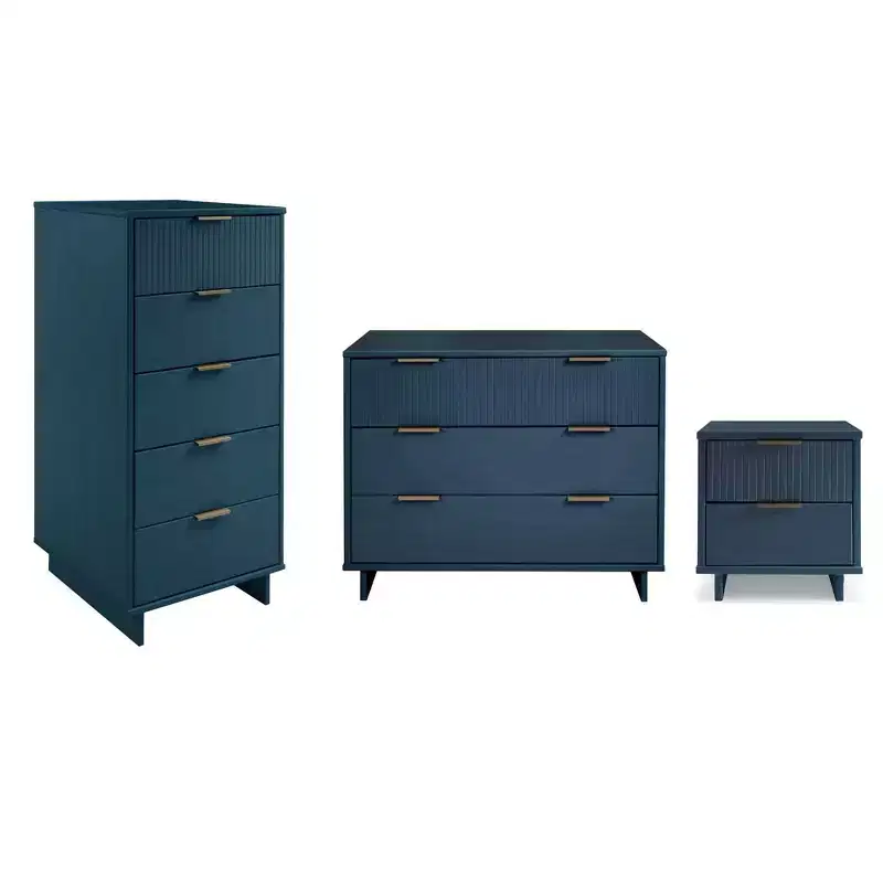 Manhattan Comfort 3pc Granville Narrow Chest with Dresser and Nightstand Bedroom Set
