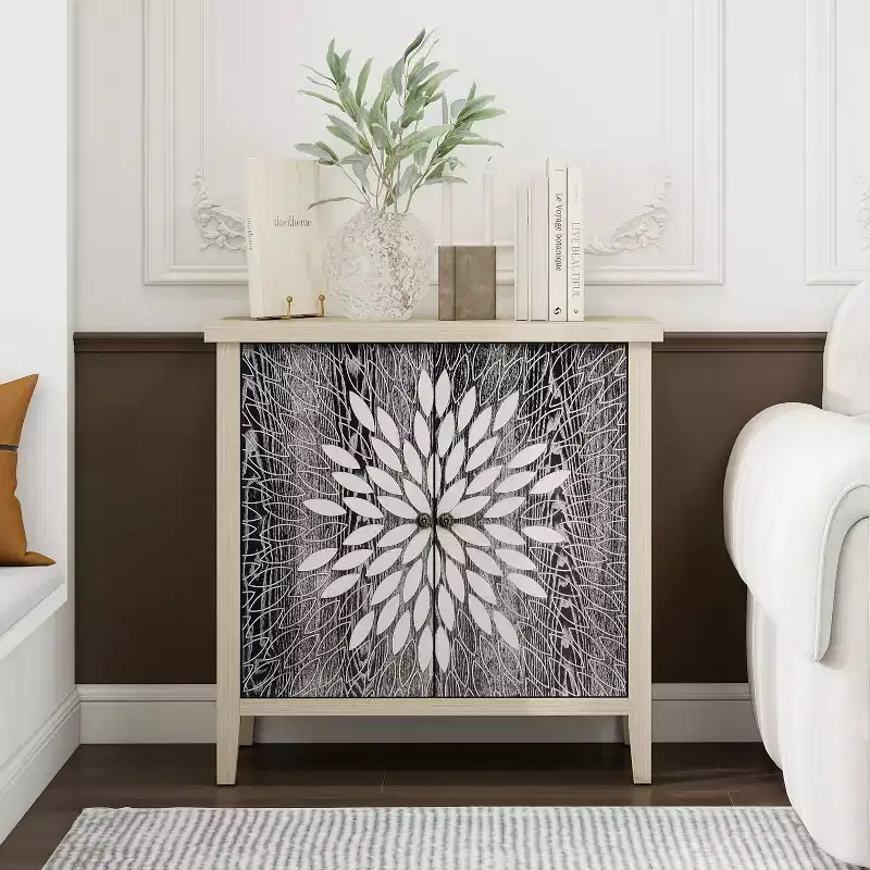 Modern Accent Cabinet with 4 Carved-Door Compartments – 31.69