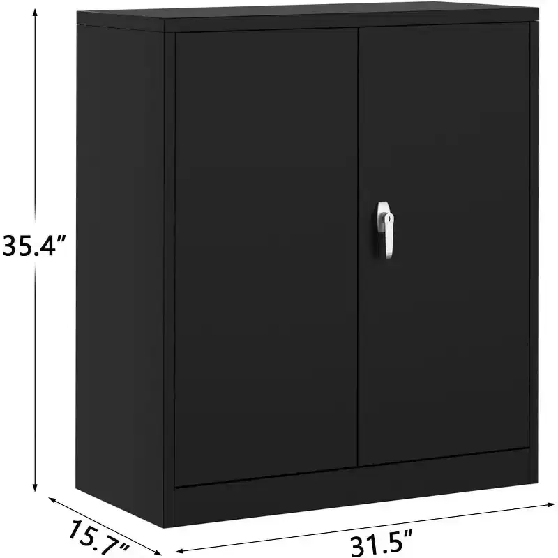 35 in Metal Storage Cabinet with 2 Adjustable Shelves & Lockable Doors, Heavy Duty Steel Cabinet for Garage/Office, Multi-Purpose Workshop Storage