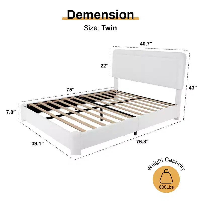 Upholstered Boucle Platform Bed Frame with Adjustable Headboard, Soft Rounded Corners