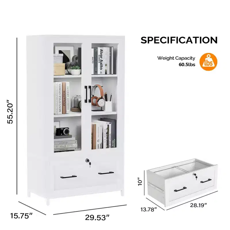 1-Drawer White MDF (Medium-Density Fiberboard) 29.53in. W File Cabinets