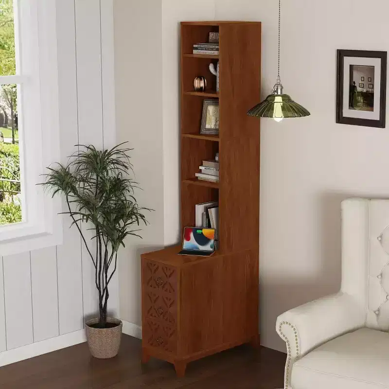 End Table with 3 Drawers, Corner Table with 2 Open Shelves, Tall Side Table for Bedroom and Corner, Walnut,Expect Arrival Date