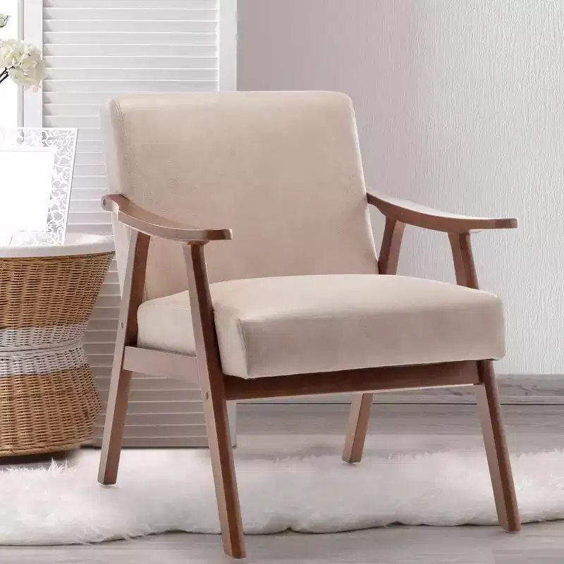 Accent Chair, Living Room Chairs with Solid Wood Frame, Mid Century Modern Chair Ergonomic Backrest for Bedroom, Reading Room